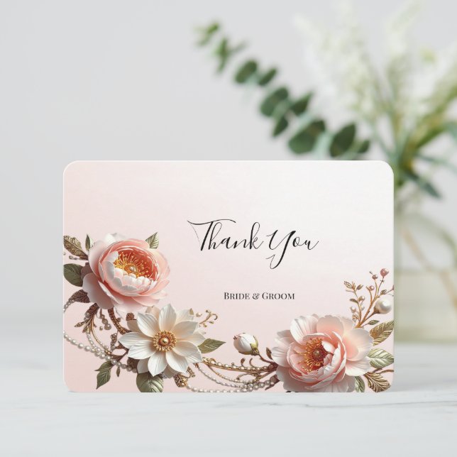Cartão de Agradecimento com Flores Decorativas Ros (Em pé/Frente)