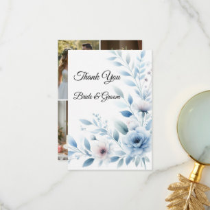 Cartão de Agradecimento com Foto Floral Azul Elega