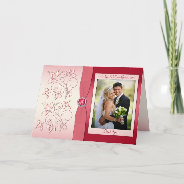 Cartão de agradecimento com foto rosa melancia (Frente)