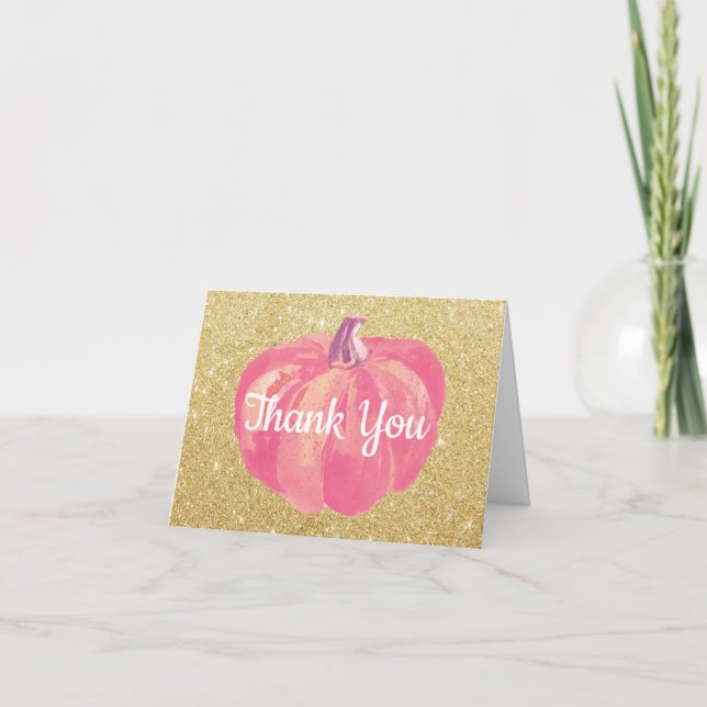 Cartão de Agradecimento com Glitter Rosa e Dourado (Frente)