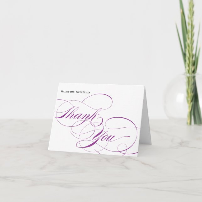 Cartão de Agradecimento com Letra Elegante - Roxo (Frente)