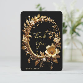 Cartão de Agradecimento com Moldura Floral Dourada