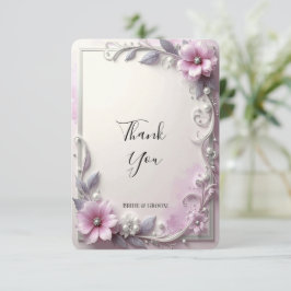 Cartão de Agradecimento com Moldura Floral Rosa
