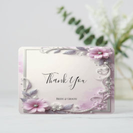 Cartão de Agradecimento com Moldura Floral Rosa