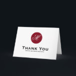 Cartão de Agradecimento com Monograma em Círculo V<br><div class="desc">Cartão de Agradecimento com Monograma em Círculo Vermelho Firebrick 
 
 Elegante,  mas moderno cartão de agradecimento de casamento com monograma em círculo vermelho firebrick com escrita formal. Outras cores estão disponíveis na minha loja. Para consultas,  clique no botão de contato acima.  



  



  



  


 
  



  


com</div>