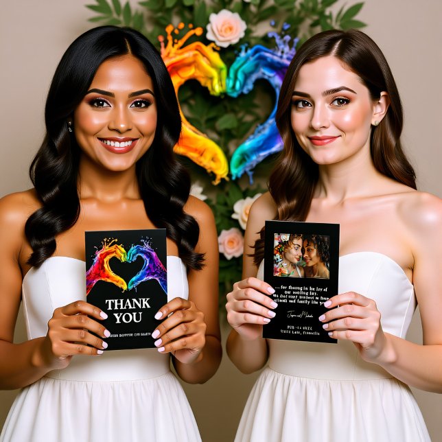 Cartão De Agradecimento ❤️ 🌈 com o casamento Foto do Orgulho (With Photo Heart of Pride wedding Thank You Card)