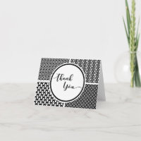 Cartão de Agradecimento com Padrão Retro Preto e B