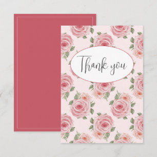 Cartão de agradecimento com rosas cor-de-rosa