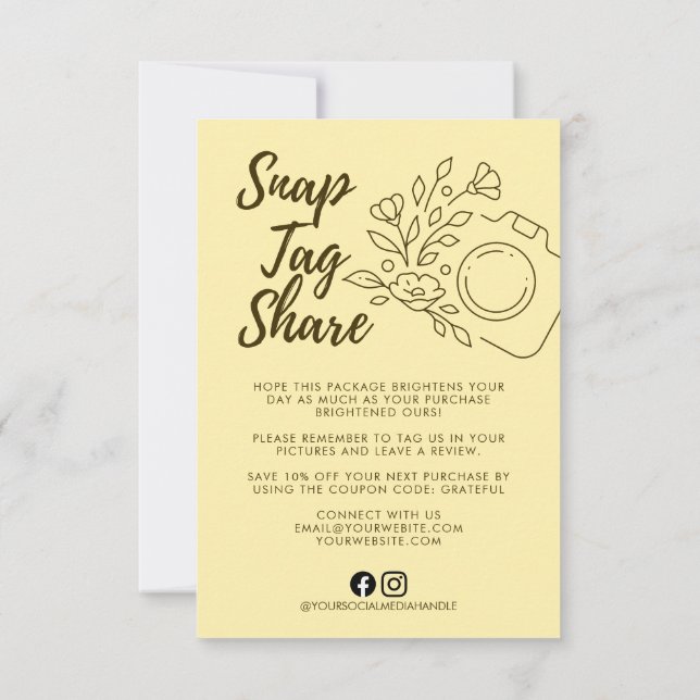 Cartão de agradecimento comercial Snap Tag Share A (Verso)