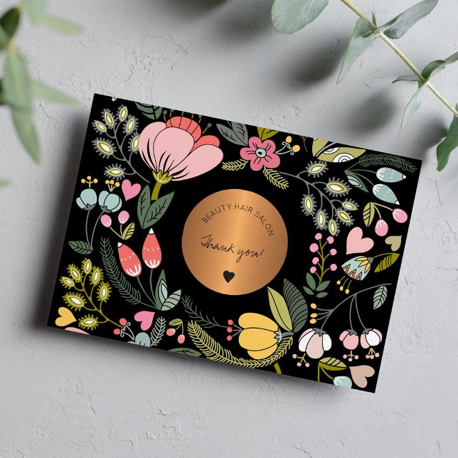 Cartão De Agradecimento Comércio floral a preto e pastel (Criador carregado)