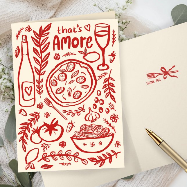 Cartão De Agradecimento Comida Italiana Isso É Amor CHUVA de Presentes Per (That's Amore Italian Food Hand-drawn Doodle CUSTOM Bridal SHower Thank You Card
)