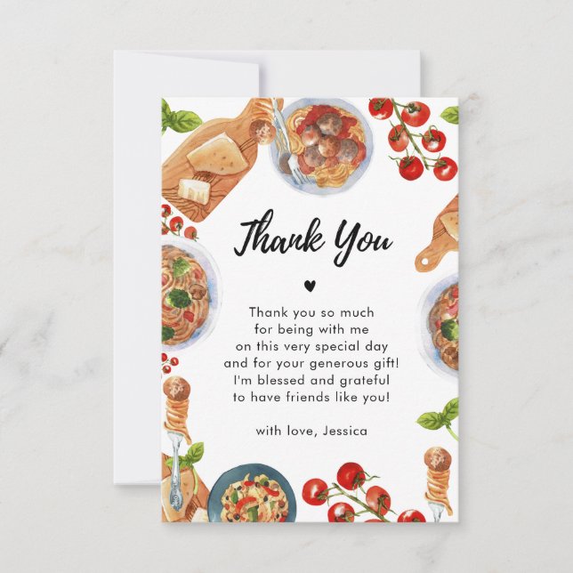 Cartão De Agradecimento Comida Italiana - Pequeno Chá de fraldas De Meatba (Frente)