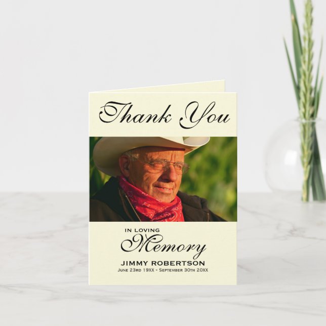 Cartão De Agradecimento Compaixão por Foto Preta e Creme Muito Obrigado (Frente)