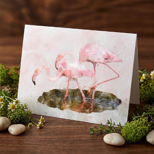 Cartão De Agradecimento Companhia Flamingos Rosa Aquarela