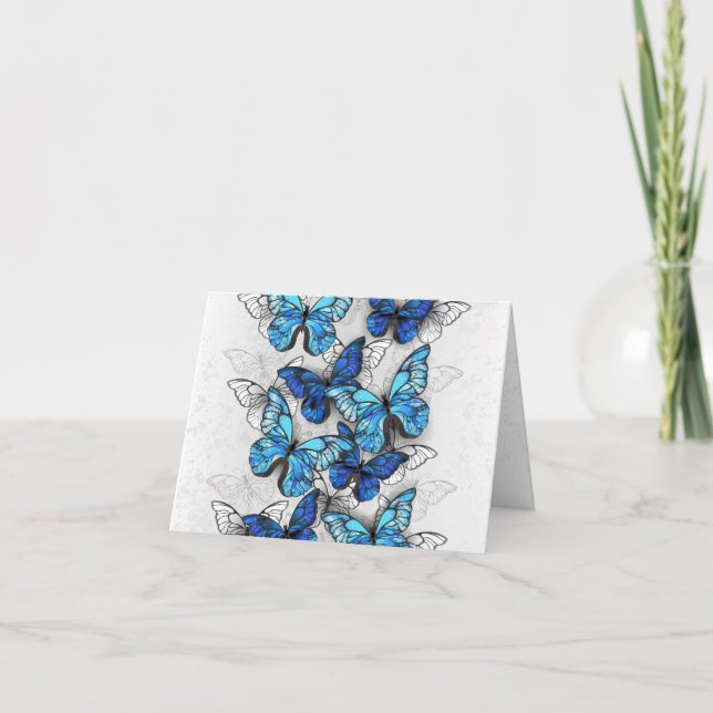 Cartão De Agradecimento Composição de Borboletas Brancas e Azuis (Frente)