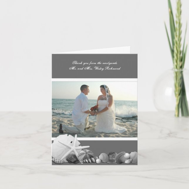 Cartão De Agradecimento Conchas de Cinza Neutro Foto Obrigado (Frente)