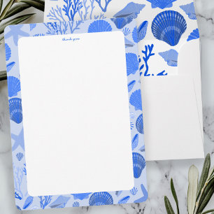 Cartão De Agradecimento Conchas Marinhas Chá de Noiva Elegante Praia Azul