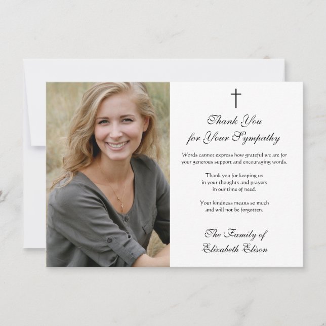 Cartão De Agradecimento Condolence Sympathy Apreciação Foto Cross (Frente)