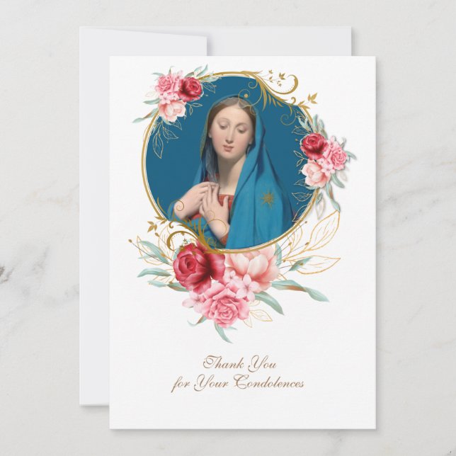 Cartão De Agradecimento Condolence Sympathy Obrigado Mary Católica (Frente)