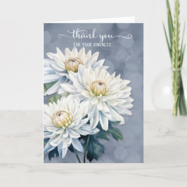 Cartão De Agradecimento Condolence White Chrysanthemums on Blue