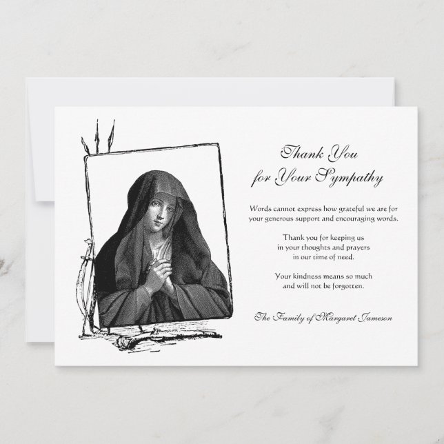 Cartão De Agradecimento Condolência da Virgem Maria Abençoada Católica Rel (Frente)