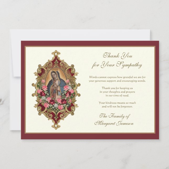 Cartão De Agradecimento Condolência da Virgem Maria Guadalupe Religiosa (Frente)