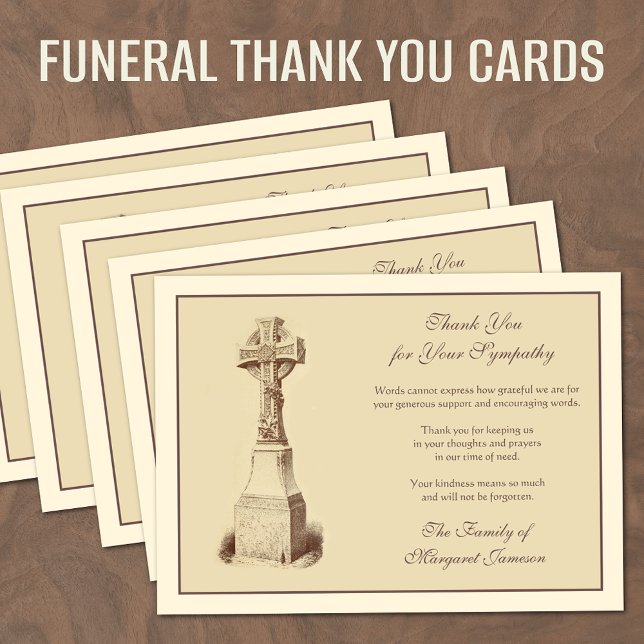 Cartão De Agradecimento Condolência Funeral Céltica Religiosa Simpatia (Celtic Cross Funeral Memorial Thank You Cards Sympathy and Condolences )
