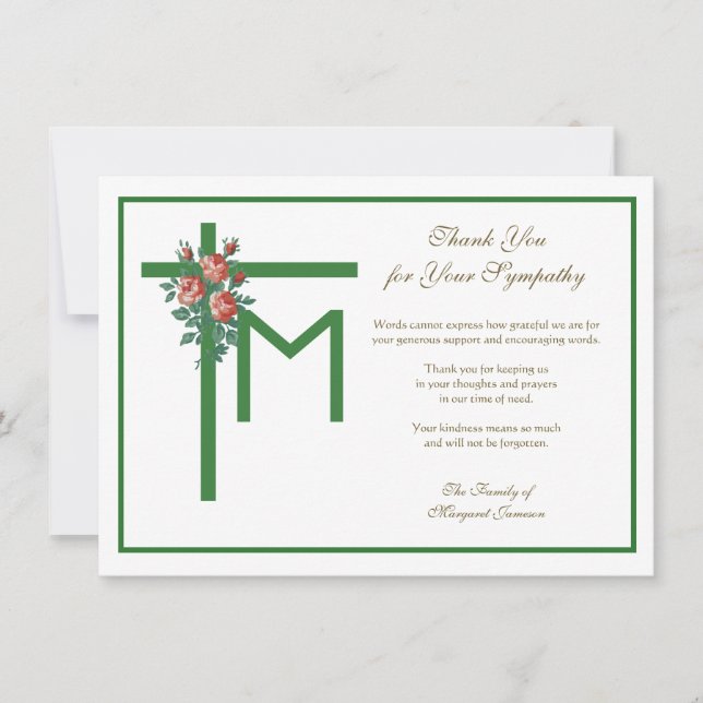 Cartão De Agradecimento Condolências aos Rosas funerários religiosos Maria (Frente)