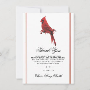 Cartão De Agradecimento Condolências Funeral OBRIGADO Cardinal Bird