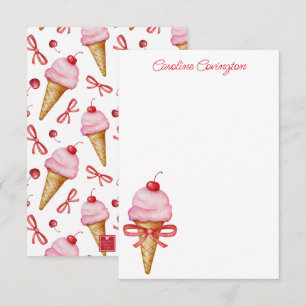 Cartão De Agradecimento Cone de Sorvete Rosa Arco de Aquarela