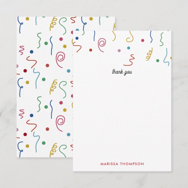 Cartão De Agradecimento Confete de Festa Personalizado Nome Colorido (Frente/Verso)