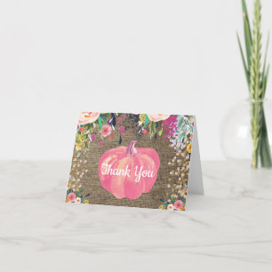Cartão De Agradecimento Confete de Glitter Dourado de Abóbora de Outono Fl