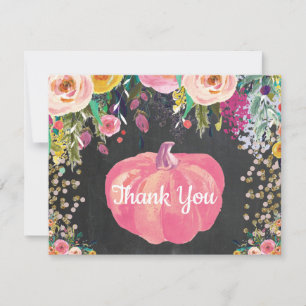 Cartão De Agradecimento Confete de Glitter Rosa Dourado Abóbora Floral de