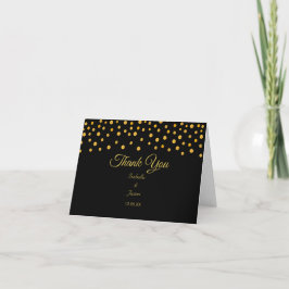 Cartão De Agradecimento Confete Dourado em Casamento Preto e Branco