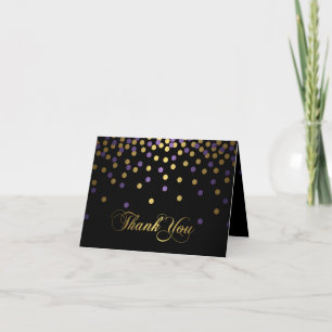Cartão de Agradecimento Confete Roxo e Dourado