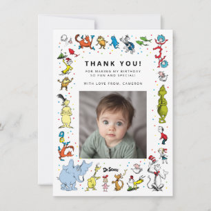 Cartão De Agradecimento Confetes de Personagens do Dr. Seuss Aniversário