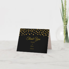 Cartão De Agradecimento Confetes Dourados em Preto e Rosa Dourado Casament