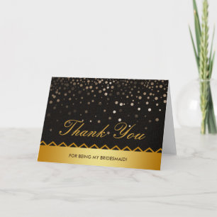 Cartão De Agradecimento Confetti Black Gold Glitter Bridesmaid Thank You