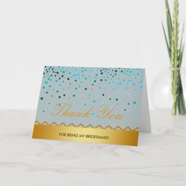 Cartão De Agradecimento Confetti Linen Gold Glitter Bridesmaid Thank You (Frente)