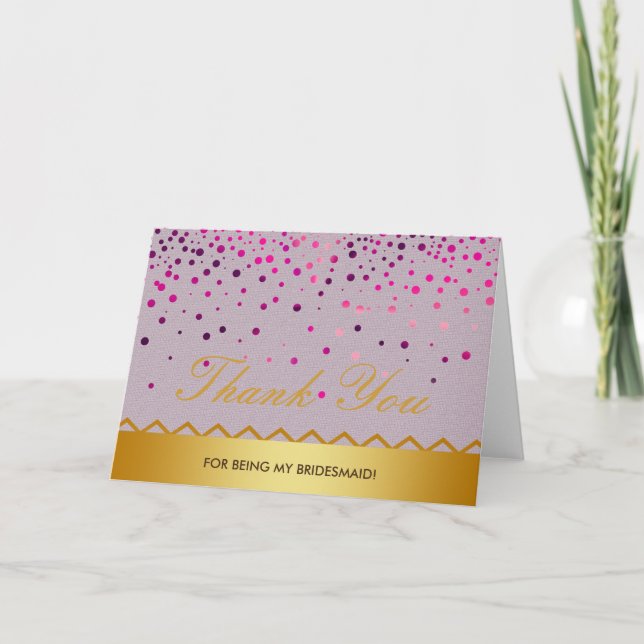 Cartão De Agradecimento Confetti Linen Gold Glitter Bridesmaid Thank You (Frente)