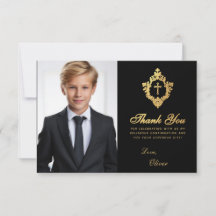 Confirmação Black Gold Crest Elegante Foto Menino