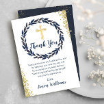 Cartão De Agradecimento Confirmação de Brilhante Dourada com marinho Blue<br><div class="desc">Cartões de agradecimentos de Confirmação de Brilhante Dourada com marinho Blue Wreath</div>