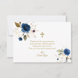 Cartão De Agradecimento Confirmação Dourada Floral Azul Elegante