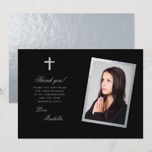 Cartão De Agradecimento Confirmação Preto Faux Prata Caligrafia Foto