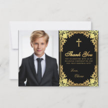 Confirmação Preto Vintage Dourado Falso Menino Fot