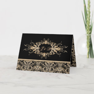 Cartão De Agradecimento Conjunto de casamento damasco ornamentado Preto e 