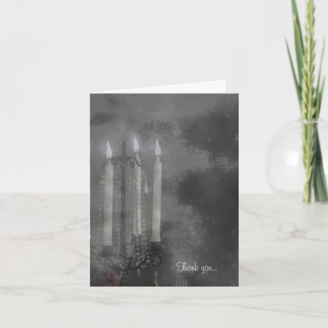 Cartão De Agradecimento Conjunto de casamentos de Rosas Leves Góticos (Frente)