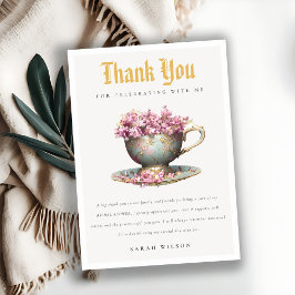 Cartão De Agradecimento Conjunto de Chá de Panela de Noiva Flor de Ouro Ro