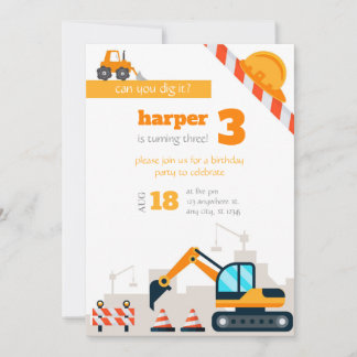 Cartão De Agradecimento Construction birthday invitation template bday