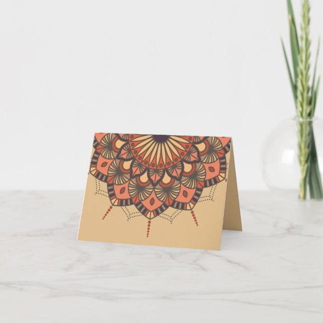 Cartão De Agradecimento Contemporâneo Brown Peach Mandala Obrigado (Frente)